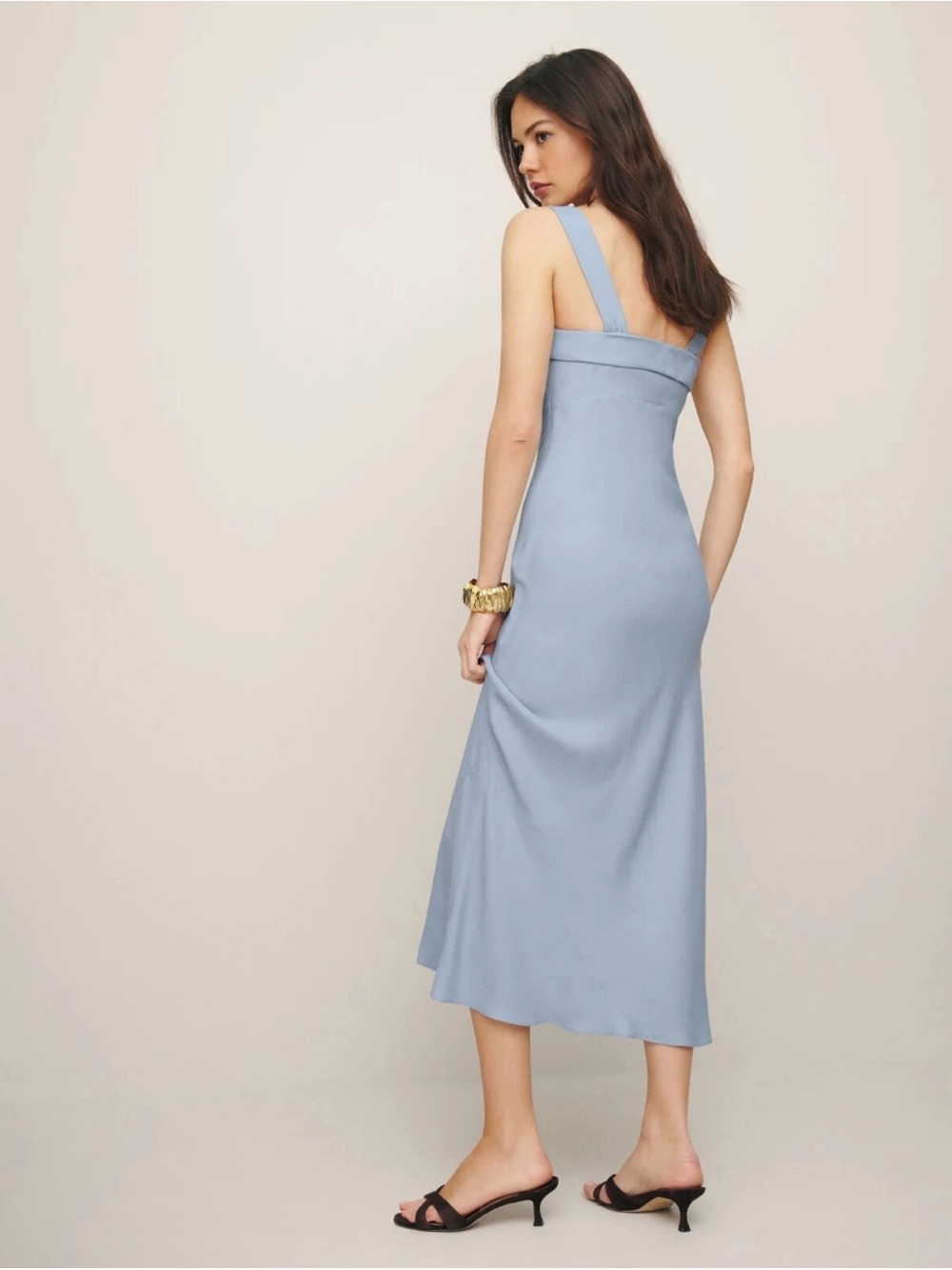 Reformation Pale Blue Square-Neck Midi Viscose and Rayon Dress sz 8 - Picture 2 of 9